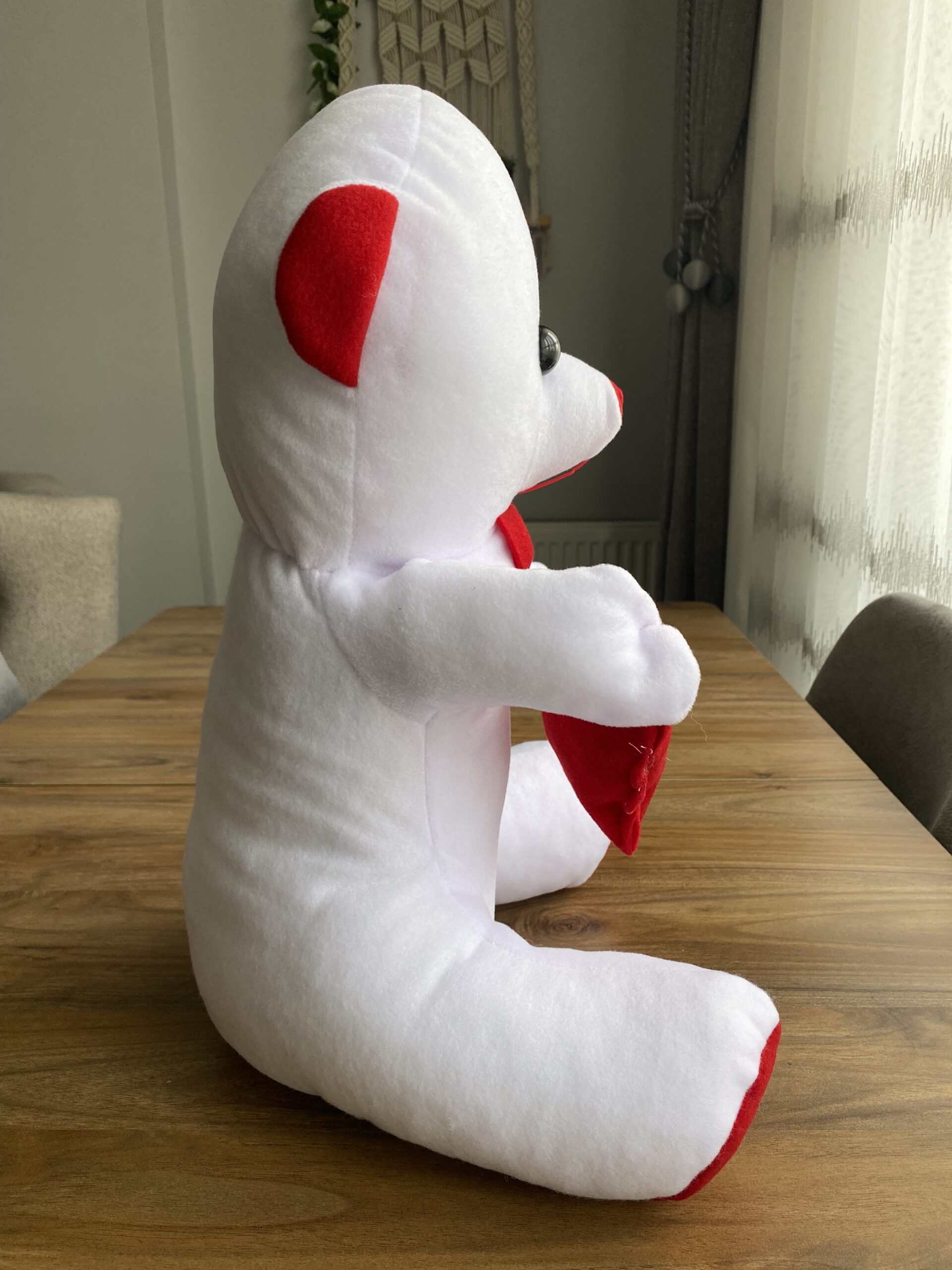 Beyaz-Kırmızı Pelüş Kalpli Ayıcık 55 cm - Görsel 3