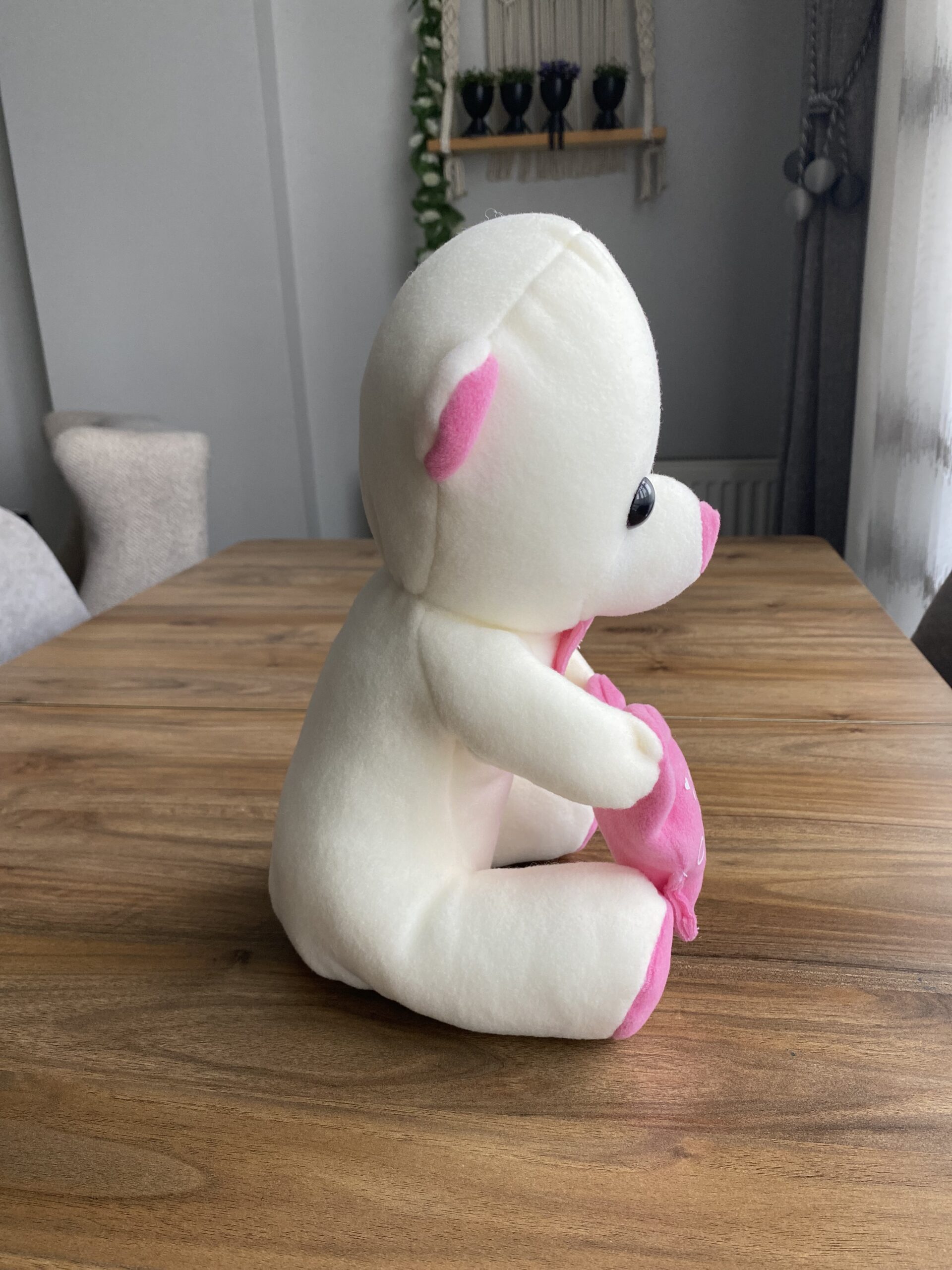 Beyaz-Pembe Pelüş Kalpli Ayıcık 35 cm - Görsel 3