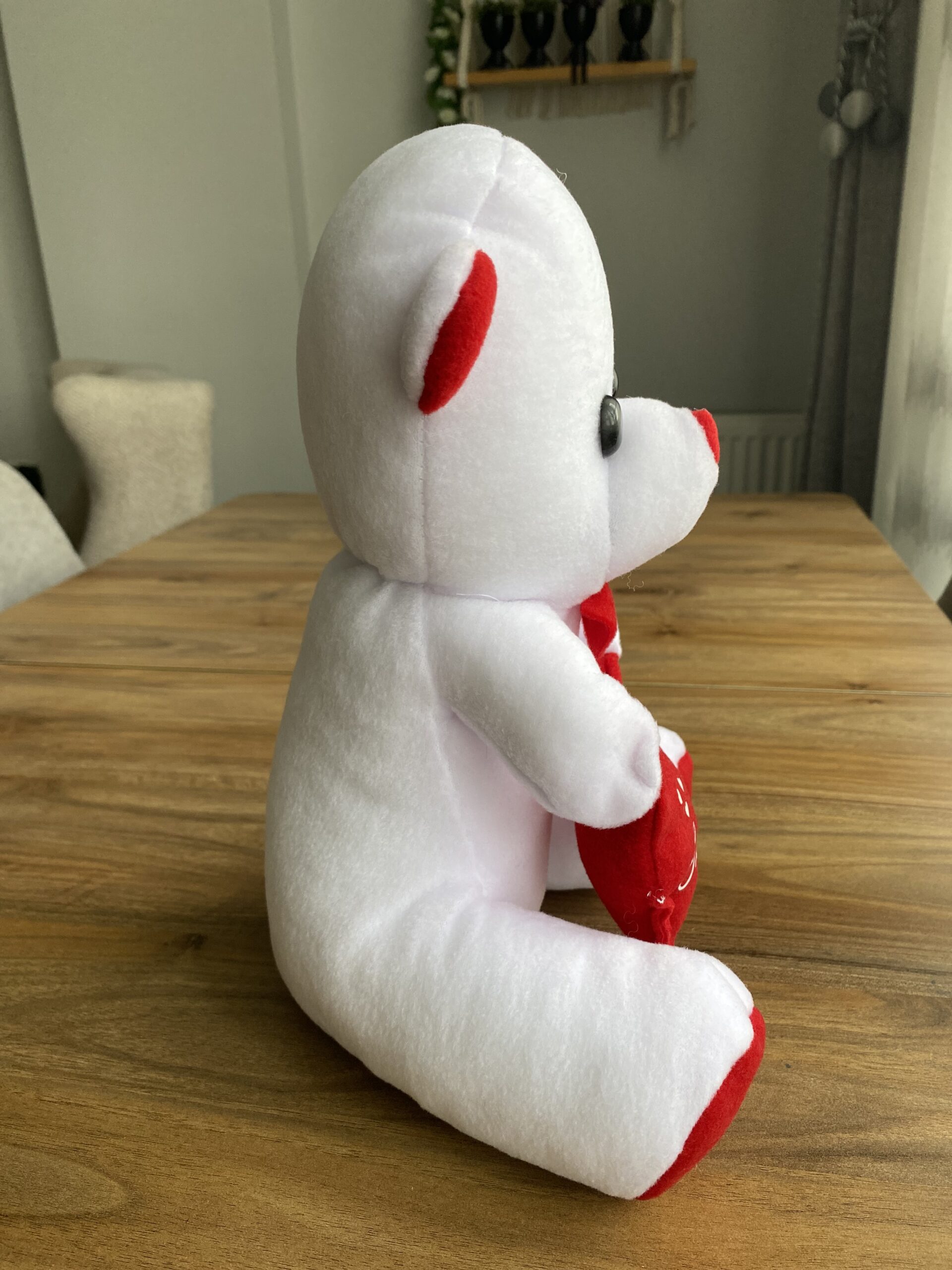 Beyaz-Kırmızı Pelüş Kalpli Ayıcık 35 cm - Görsel 3