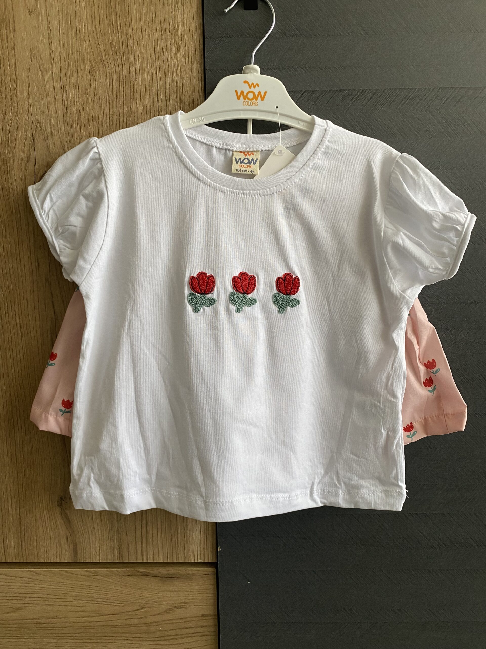 Wow Colors Kız Çocuk Lale Nakışlı Tişört ve Desenli Şort Etek Takım - Görsel 9